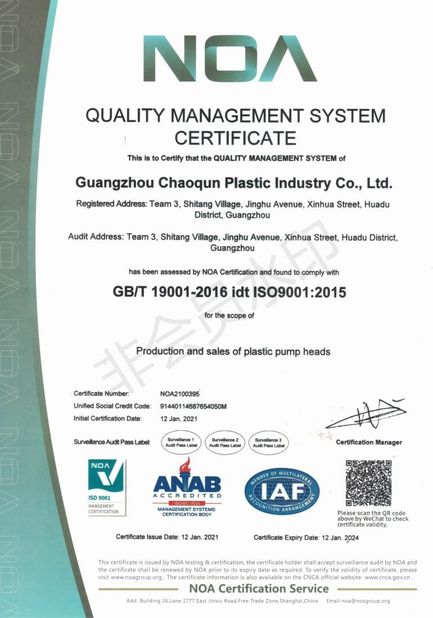 中国 Guangzhou Chaoqun Plastic Industry Co., Ltd. 認証